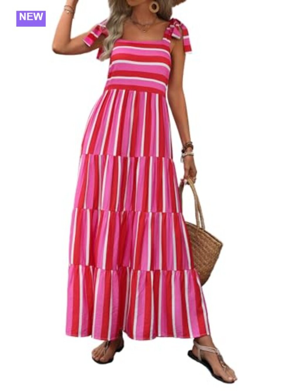 Women's Sleeveless Square Neck Maxi Dress Casual Flowy Beach Sundress